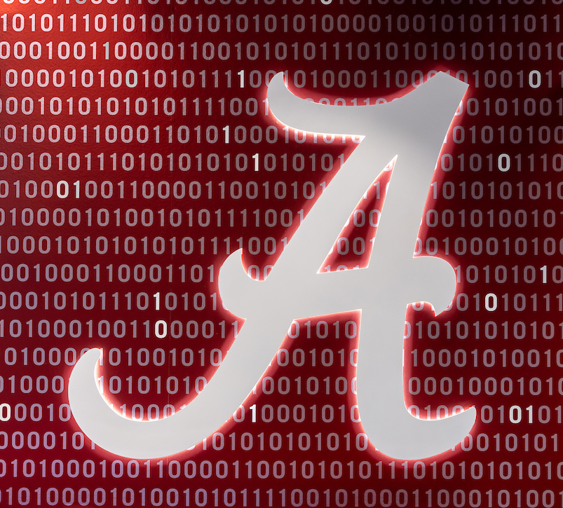 Script A wall installation in a computer lab.